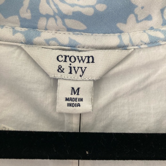NWT Crown & Ivy Floral Dress Blue White Ruffled Collar M - Picture 3 of 7